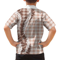 Beige Hawaii Palaka Family Matching Mermaid Dress and Hawaiian Shirt Hawaiian Honohono Lei