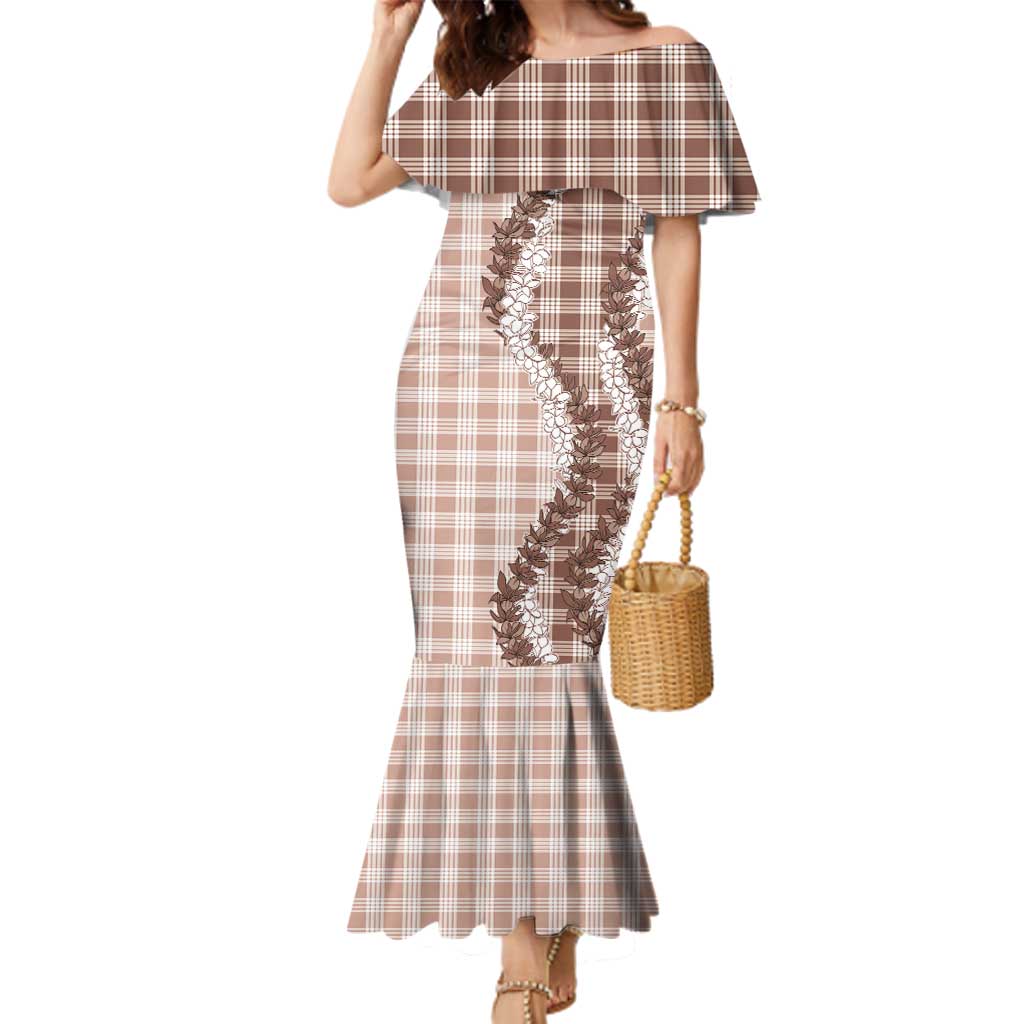 Beige Hawaii Palaka Family Matching Mermaid Dress and Hawaiian Shirt Hawaiian Honohono Lei