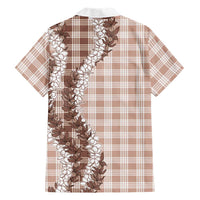 Beige Hawaii Palaka Family Matching Off The Shoulder Long Sleeve Dress and Hawaiian Shirt Hawaiian Honohono Lei