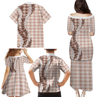 Beige Hawaii Palaka Family Matching Puletasi and Hawaiian Shirt Hawaiian Honohono Lei
