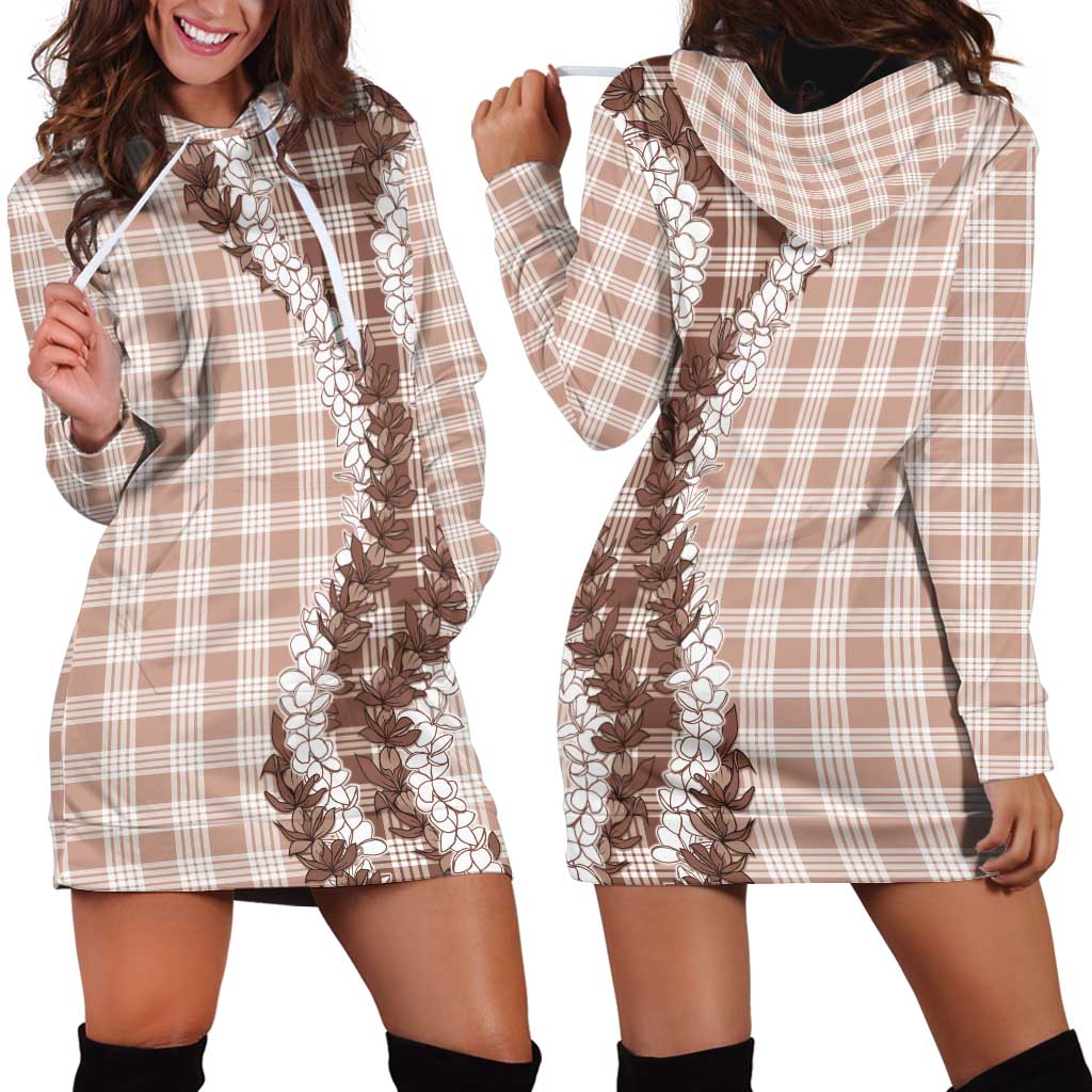 Beige Hawaii Palaka Hoodie Dress Hawaiian Honohono Lei