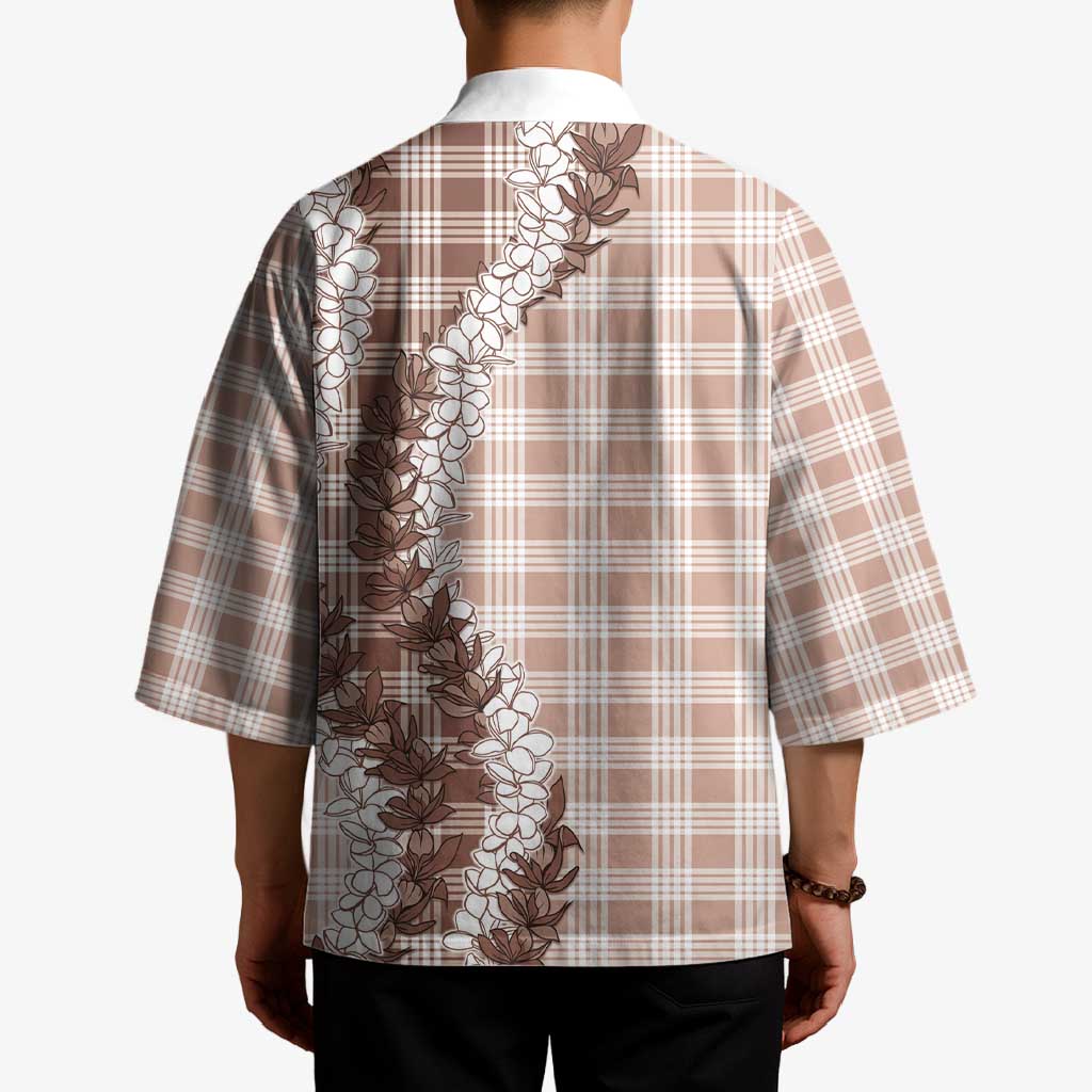 Beige Hawaii Palaka Kimono Hawaiian Honohono Lei