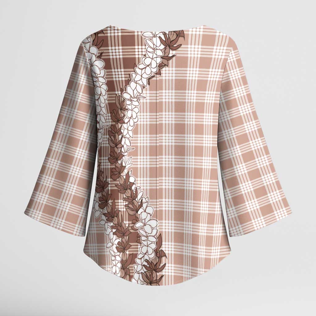 Beige Hawaii Palaka Kimono Sleeve Blouse Hawaiian Honohono Lei