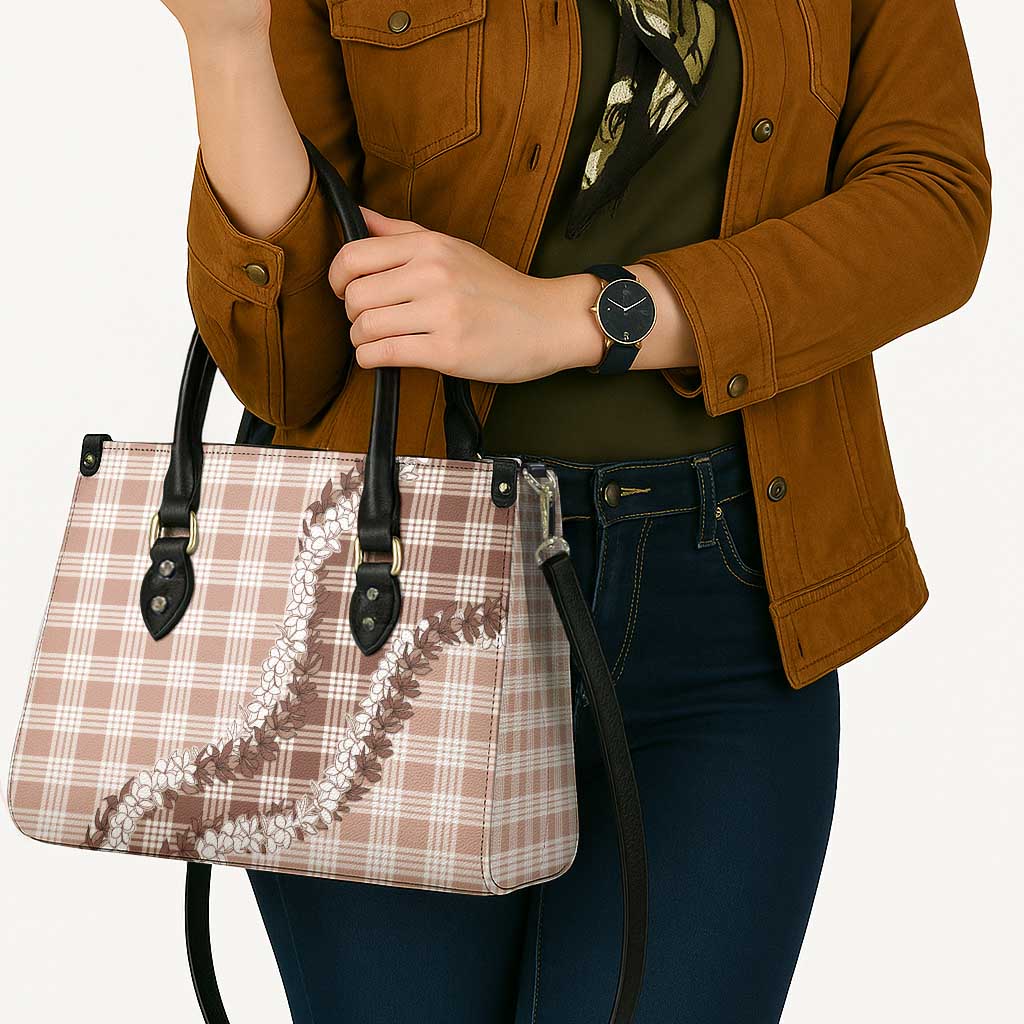 Beige Hawaii Palaka Leather Bag Hawaiian Honohono Lei