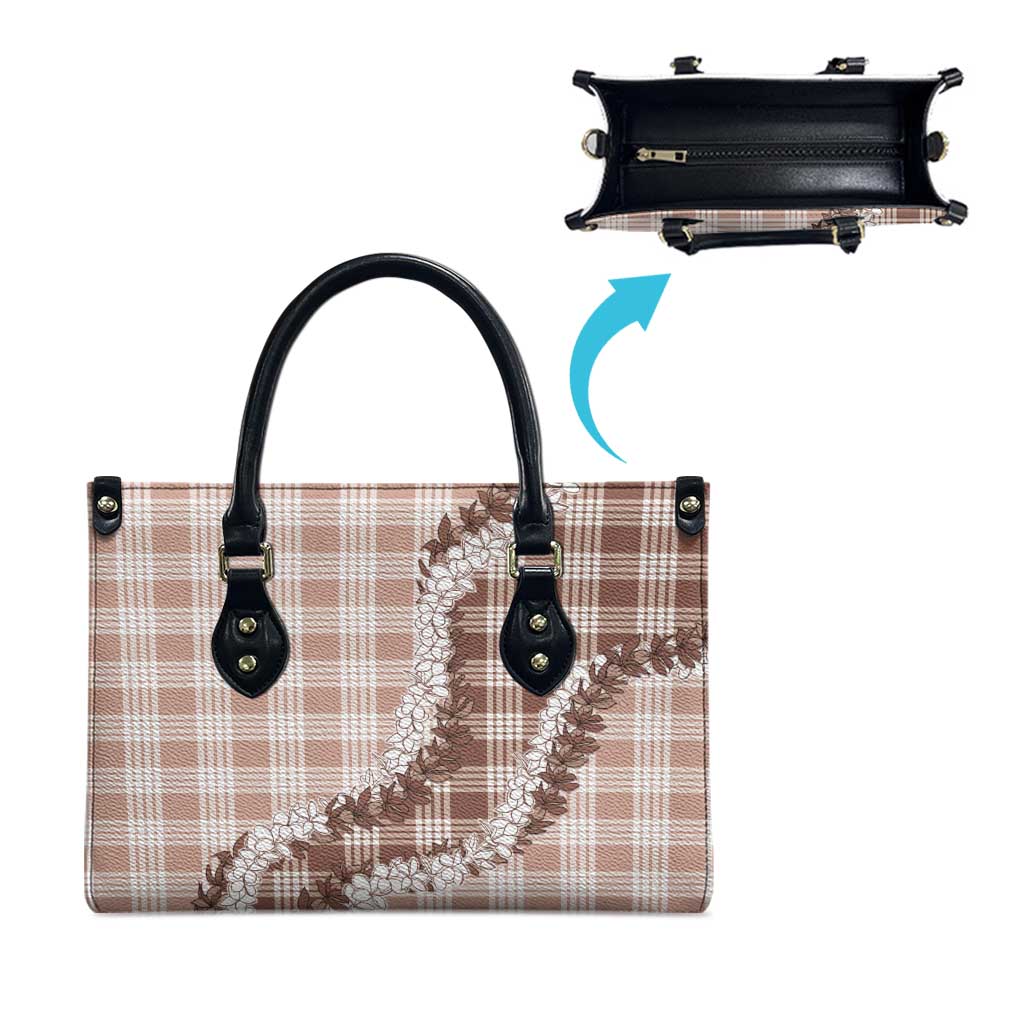 Beige Hawaii Palaka Leather Bag Hawaiian Honohono Lei