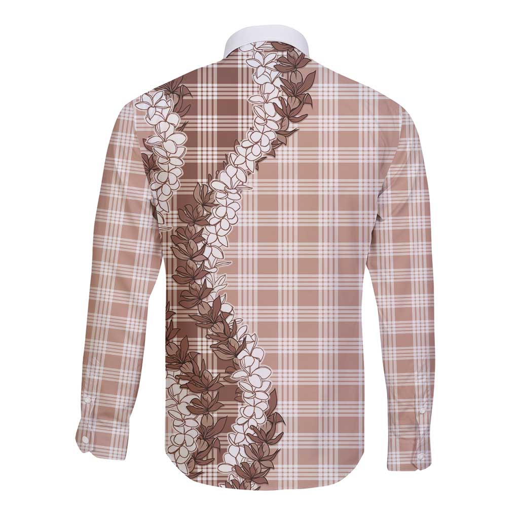 Beige Hawaii Palaka Long Sleeve Button Shirt Hawaiian Honohono Lei
