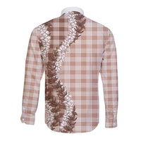 Beige Hawaii Palaka Long Sleeve Button Shirt Hawaiian Honohono Lei