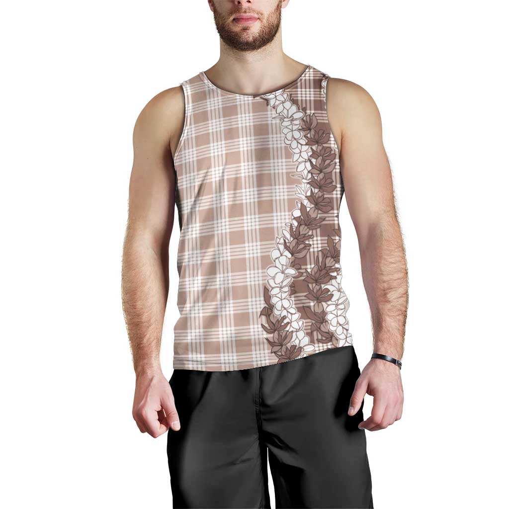 Beige Hawaii Palaka Men Tank Top Hawaiian Honohono Lei