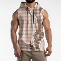 Beige Hawaii Palaka Sleeveless Hoodie Hawaiian Honohono Lei