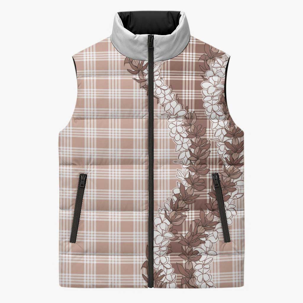 Beige Hawaii Palaka Sleeveless Puffer Jacket Hawaiian Honohono Lei LT05 Unisex Beige - Polynesian Pride