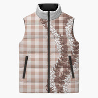 Beige Hawaii Palaka Sleeveless Puffer Jacket Hawaiian Honohono Lei LT05 Unisex Beige - Polynesian Pride