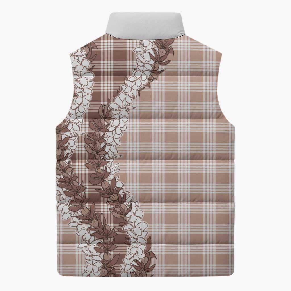 Beige Hawaii Palaka Sleeveless Puffer Jacket Hawaiian Honohono Lei LT05 - Polynesian Pride