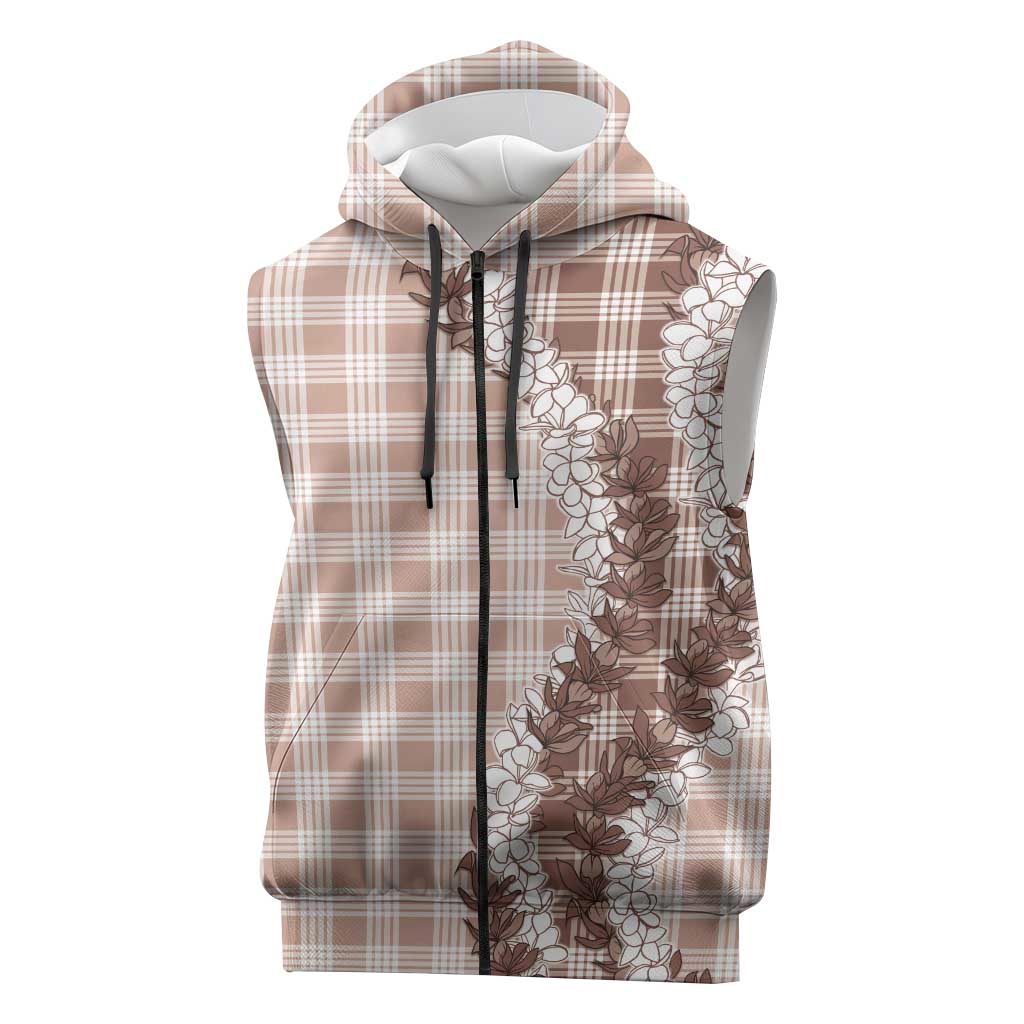 Beige Hawaii Palaka Sleeveless Zip Hoodie Hawaiian Honohono Lei
