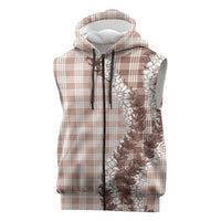 Beige Hawaii Palaka Sleeveless Zip Hoodie Hawaiian Honohono Lei