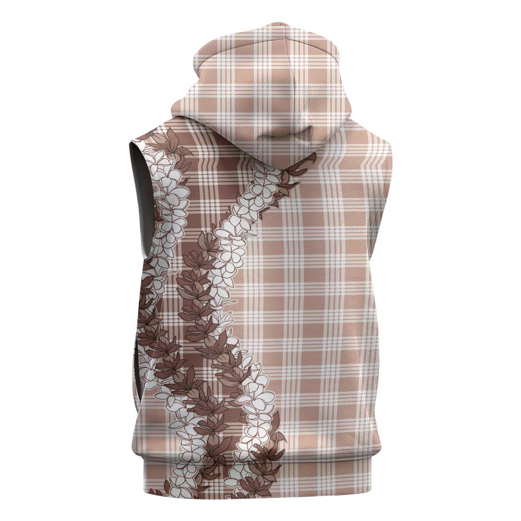 Beige Hawaii Palaka Sleeveless Zip Hoodie Hawaiian Honohono Lei