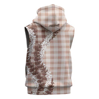 Beige Hawaii Palaka Sleeveless Zip Hoodie Hawaiian Honohono Lei