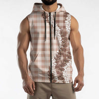 Beige Hawaii Palaka Sleeveless Zip Hoodie Hawaiian Honohono Lei