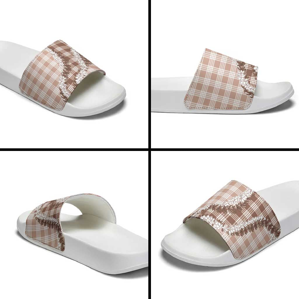 Beige Hawaii Palaka Slide Sandals Hawaiian Honohono Lei