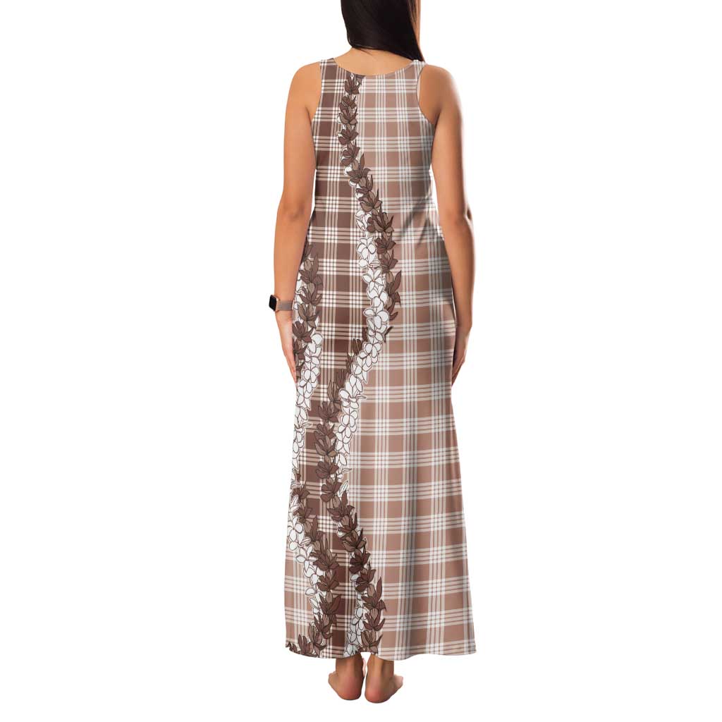 Beige Hawaii Palaka Tank Maxi Dress Hawaiian Honohono Lei LT05 - Polynesian Pride