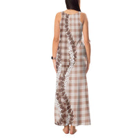 Beige Hawaii Palaka Tank Maxi Dress Hawaiian Honohono Lei LT05 - Polynesian Pride