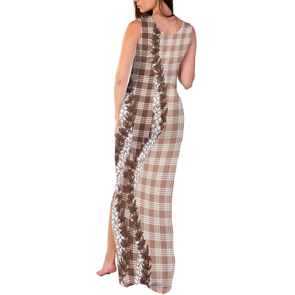 Beige Hawaii Palaka Tank Maxi Dress Hawaiian Honohono Lei LT05 - Polynesian Pride
