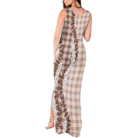 Beige Hawaii Palaka Tank Maxi Dress Hawaiian Honohono Lei LT05 - Polynesian Pride