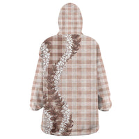 Beige Hawaii Palaka Wearable Blanket Hoodie Hawaiian Honohono Lei