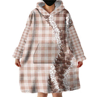 Beige Hawaii Palaka Wearable Blanket Hoodie Hawaiian Honohono Lei