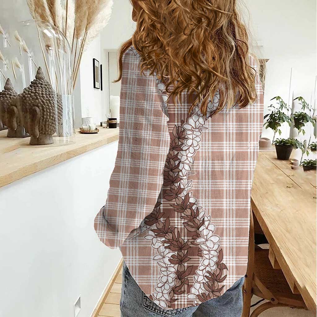 Beige Hawaii Palaka Women Casual Shirt Hawaiian Honohono Lei