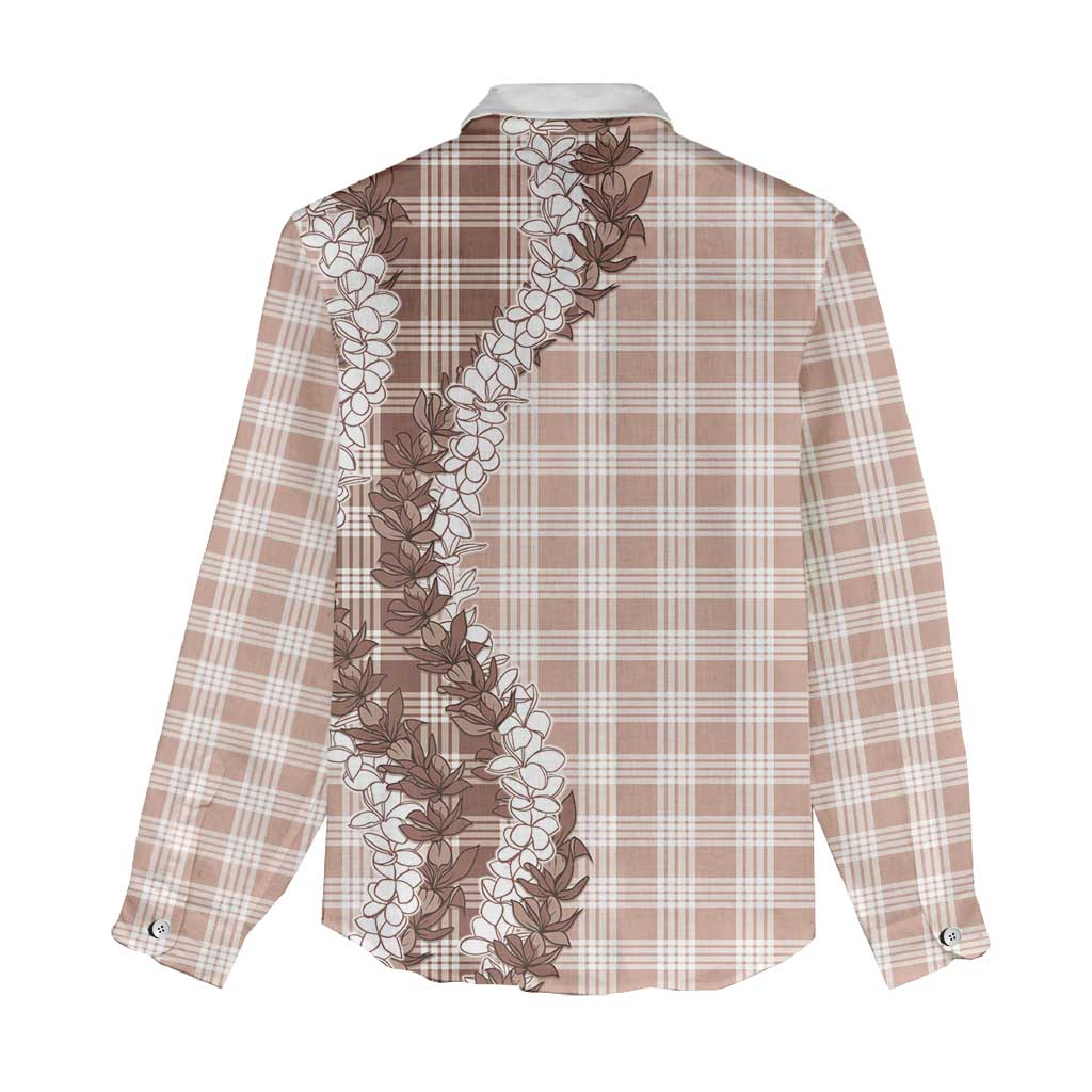 Beige Hawaii Palaka Women Casual Shirt Hawaiian Honohono Lei