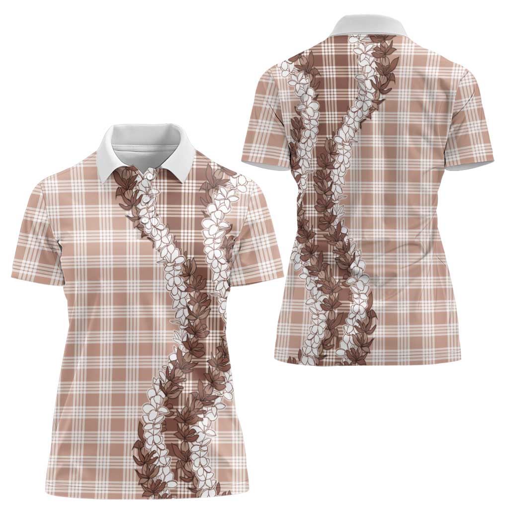 Beige Hawaii Palaka Women Polo Shirt Hawaiian Honohono Lei