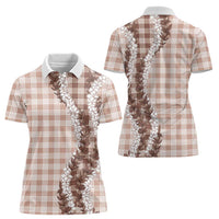 Beige Hawaii Palaka Women Polo Shirt Hawaiian Honohono Lei