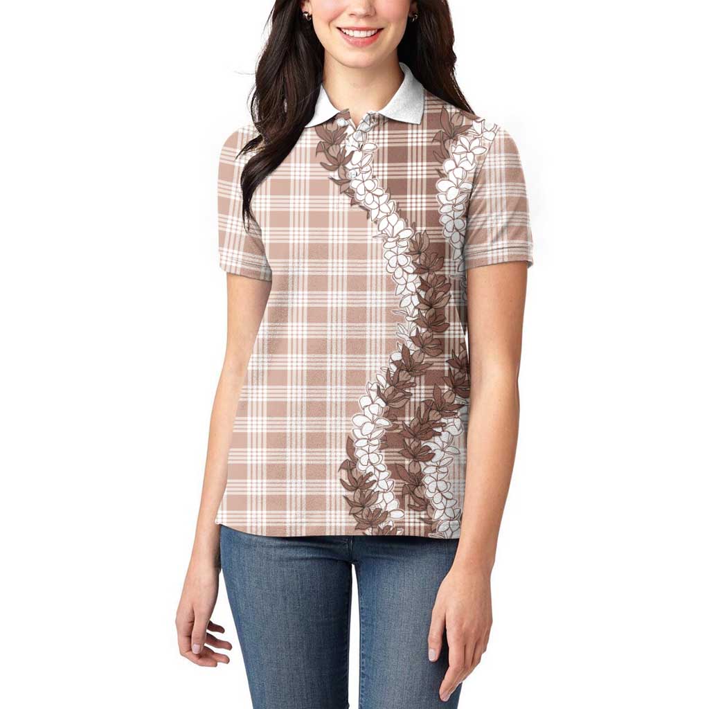 Beige Hawaii Palaka Women Polo Shirt Hawaiian Honohono Lei