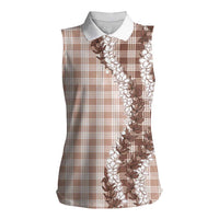 Beige Hawaii Palaka Women Sleeveless Polo Shirt Hawaiian Honohono Lei
