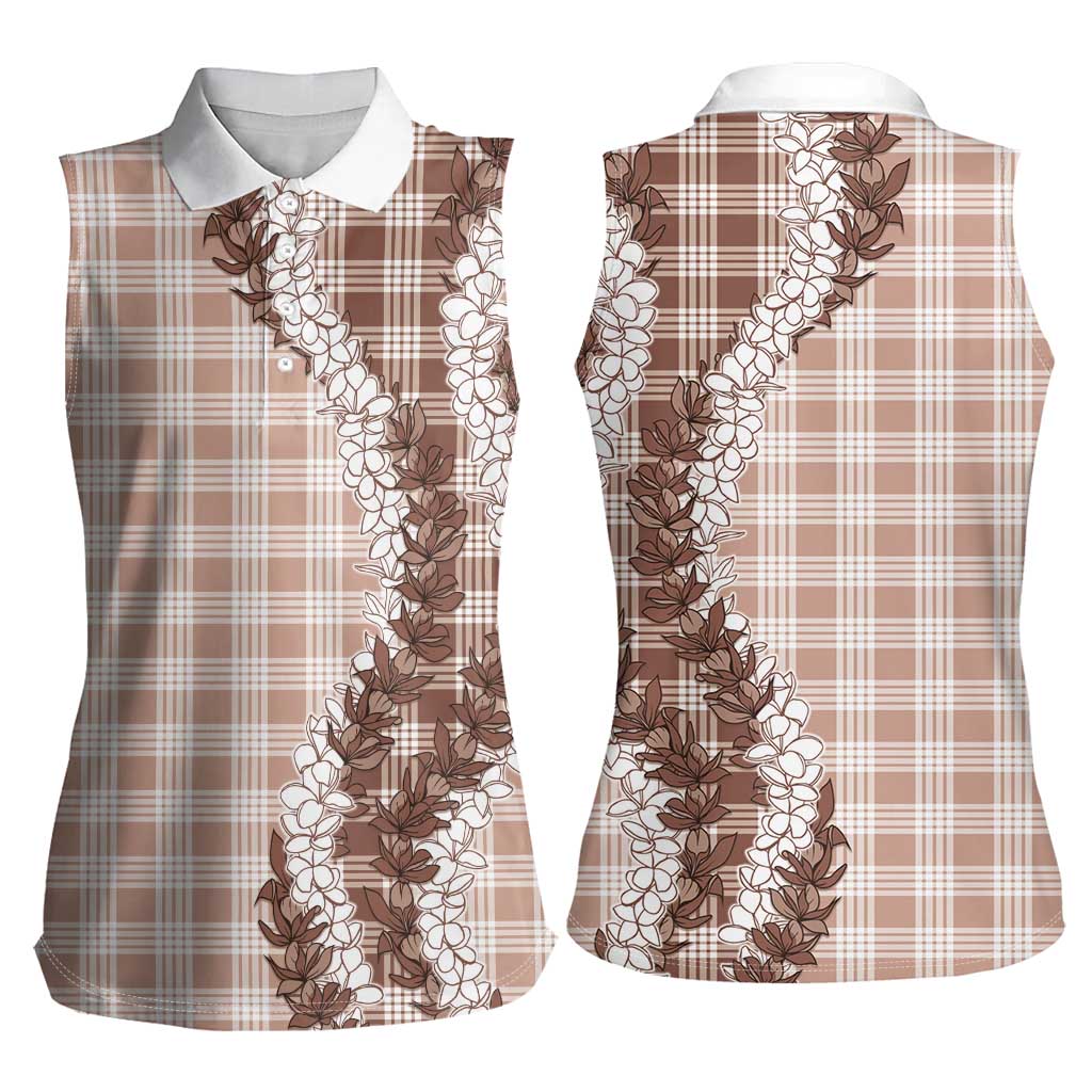 Beige Hawaii Palaka Women Sleeveless Polo Shirt Hawaiian Honohono Lei