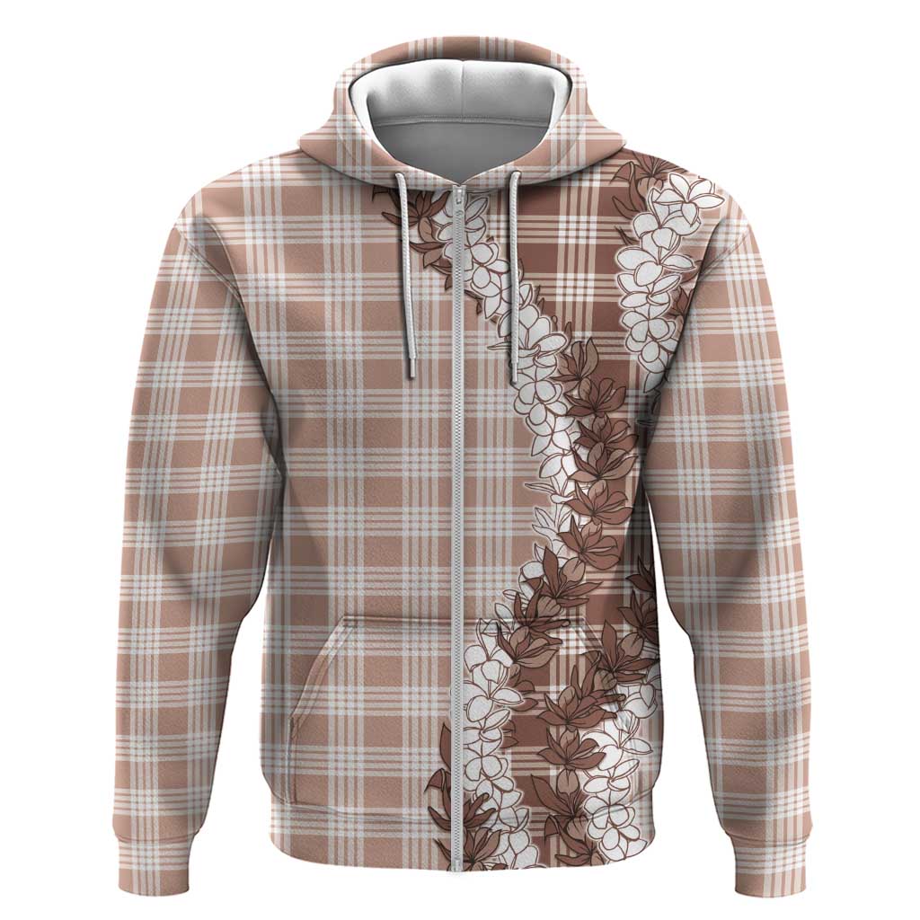 Beige Hawaii Palaka Zip Hoodie Hawaiian Honohono Lei