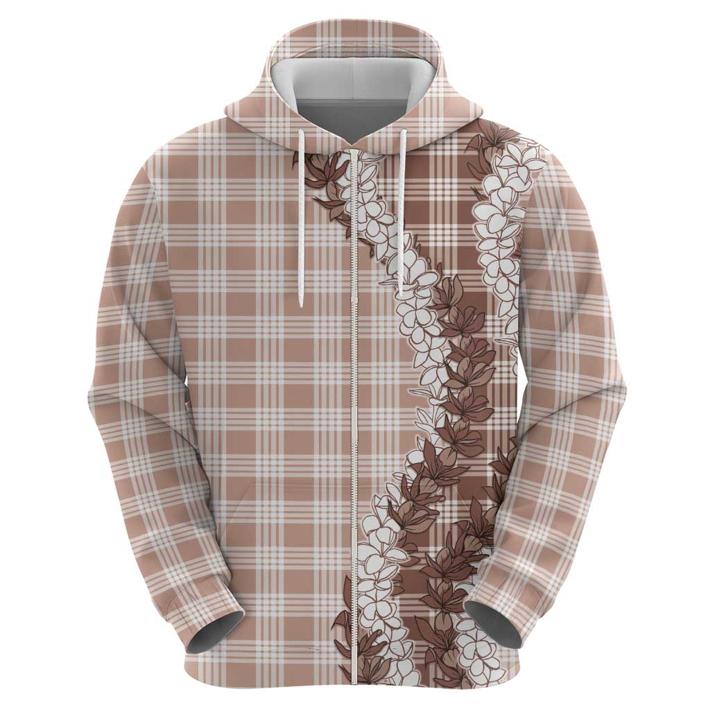Beige Hawaii Palaka Zip Hoodie Hawaiian Honohono Lei