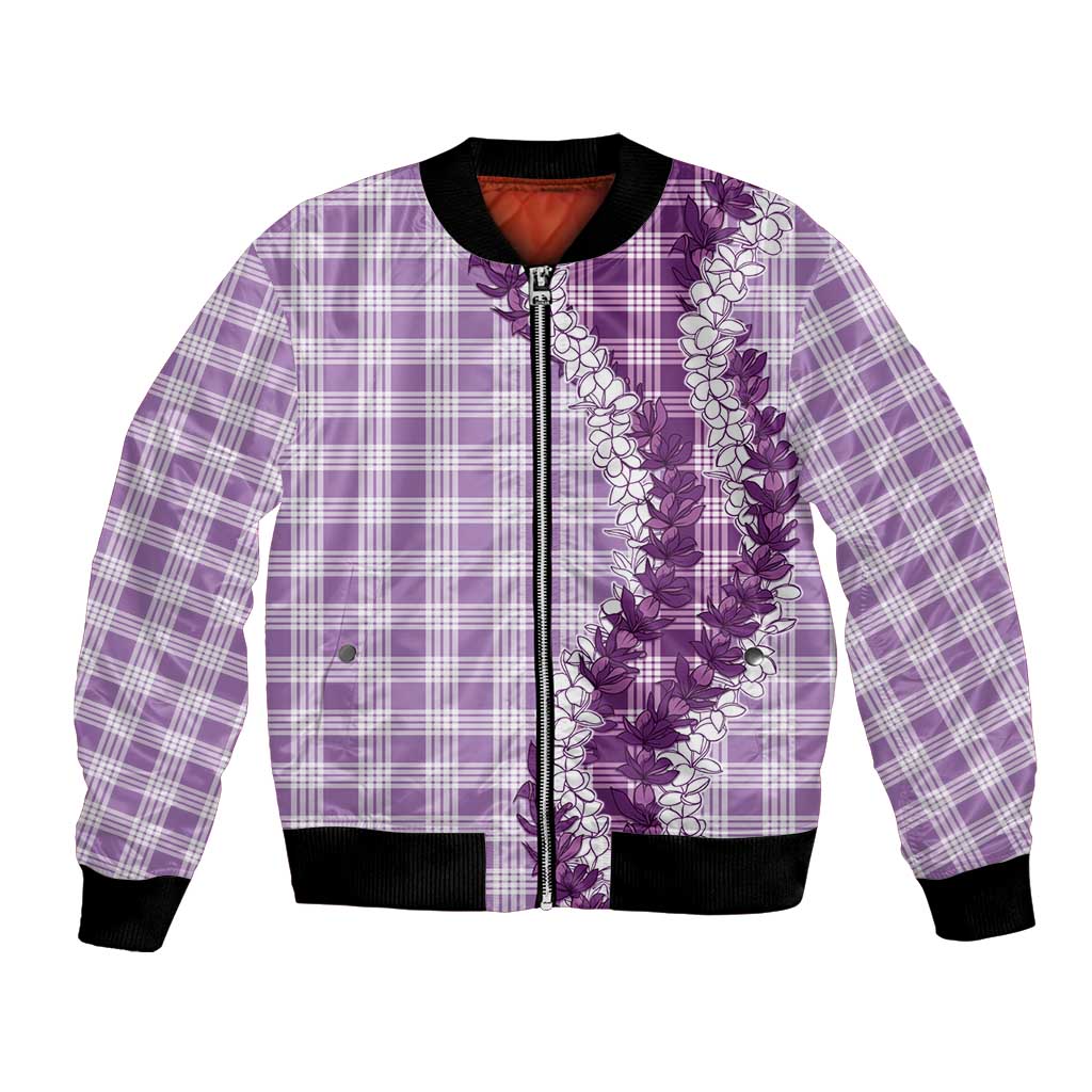 Violet Hawaii Palaka Bomber Jacket Hawaiian Honohono Lei