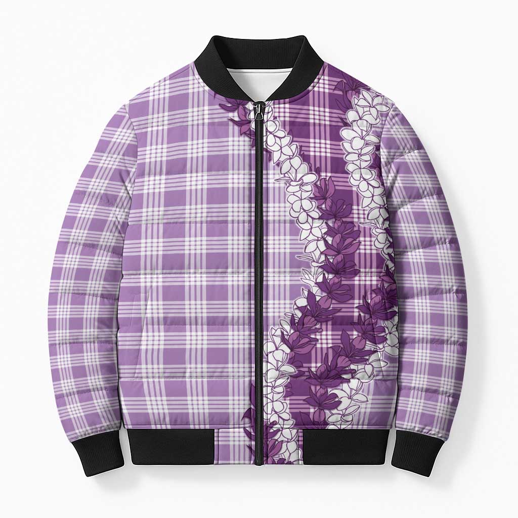 Violet Hawaii Palaka Bomber Puffer Jacket Hawaiian Honohono Lei