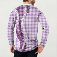 Violet Hawaii Palaka Button Sweatshirt Hawaiian Honohono Lei