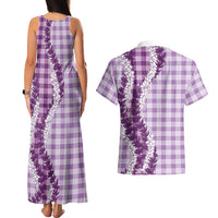 Violet Hawaii Palaka Couples Matching Tank Maxi Dress and Hawaiian Shirt Hawaiian Honohono Lei