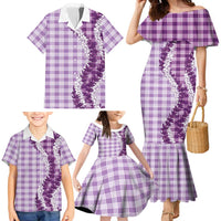 Violet Hawaii Palaka Family Matching Mermaid Dress and Hawaiian Shirt Hawaiian Honohono Lei