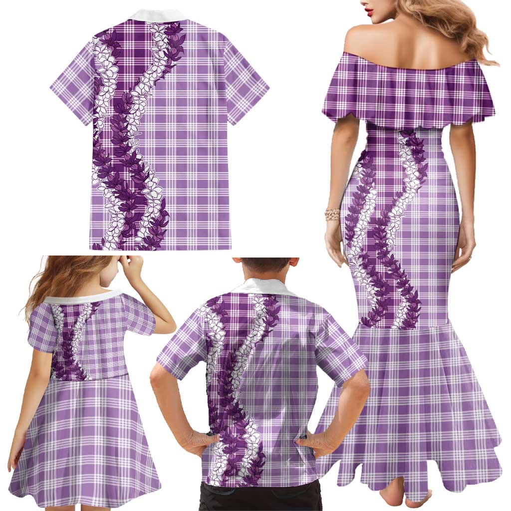 Violet Hawaii Palaka Family Matching Mermaid Dress and Hawaiian Shirt Hawaiian Honohono Lei