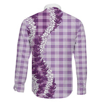 Violet Hawaii Palaka Family Matching Off The Shoulder Long Sleeve Dress and Hawaiian Shirt Hawaiian Honohono Lei