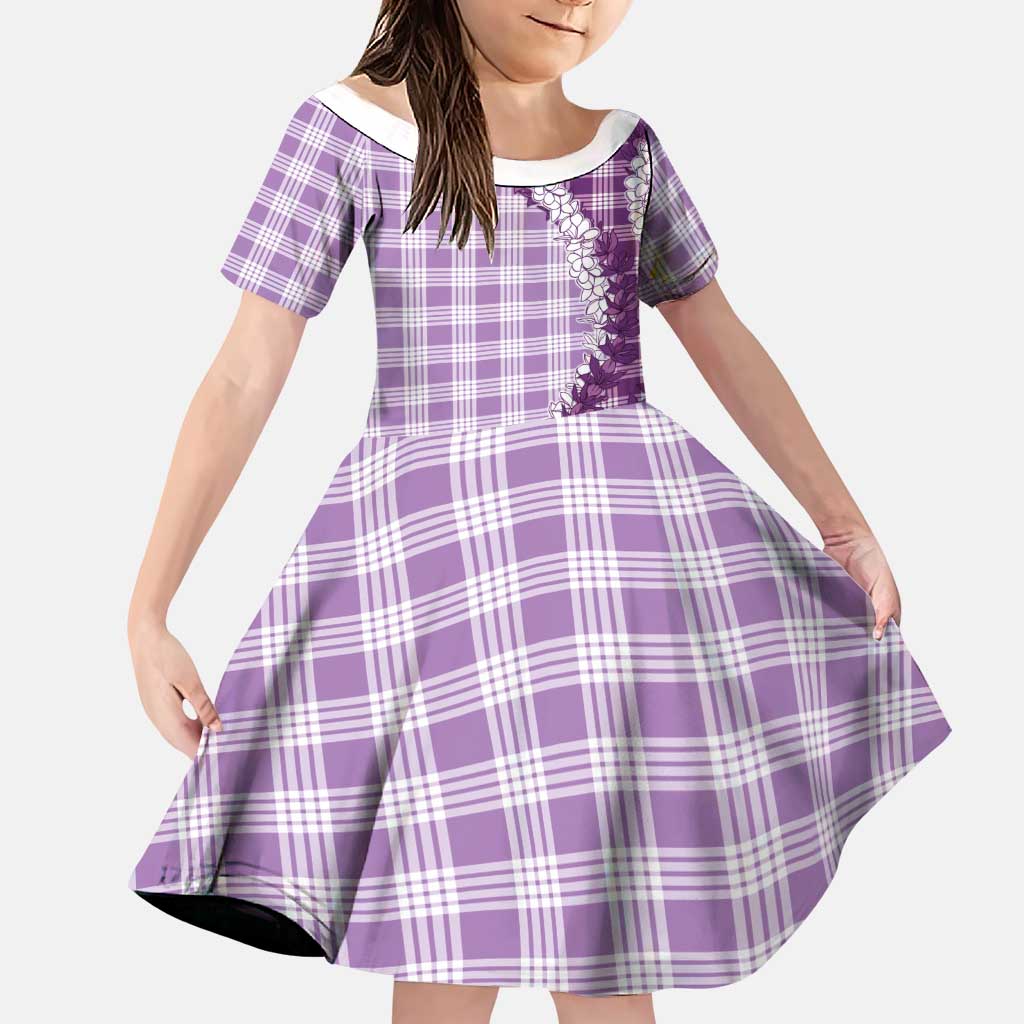 Violet Hawaii Palaka Family Matching Off Shoulder Short Dress and Hawaiian Shirt Hawaiian Honohono Lei