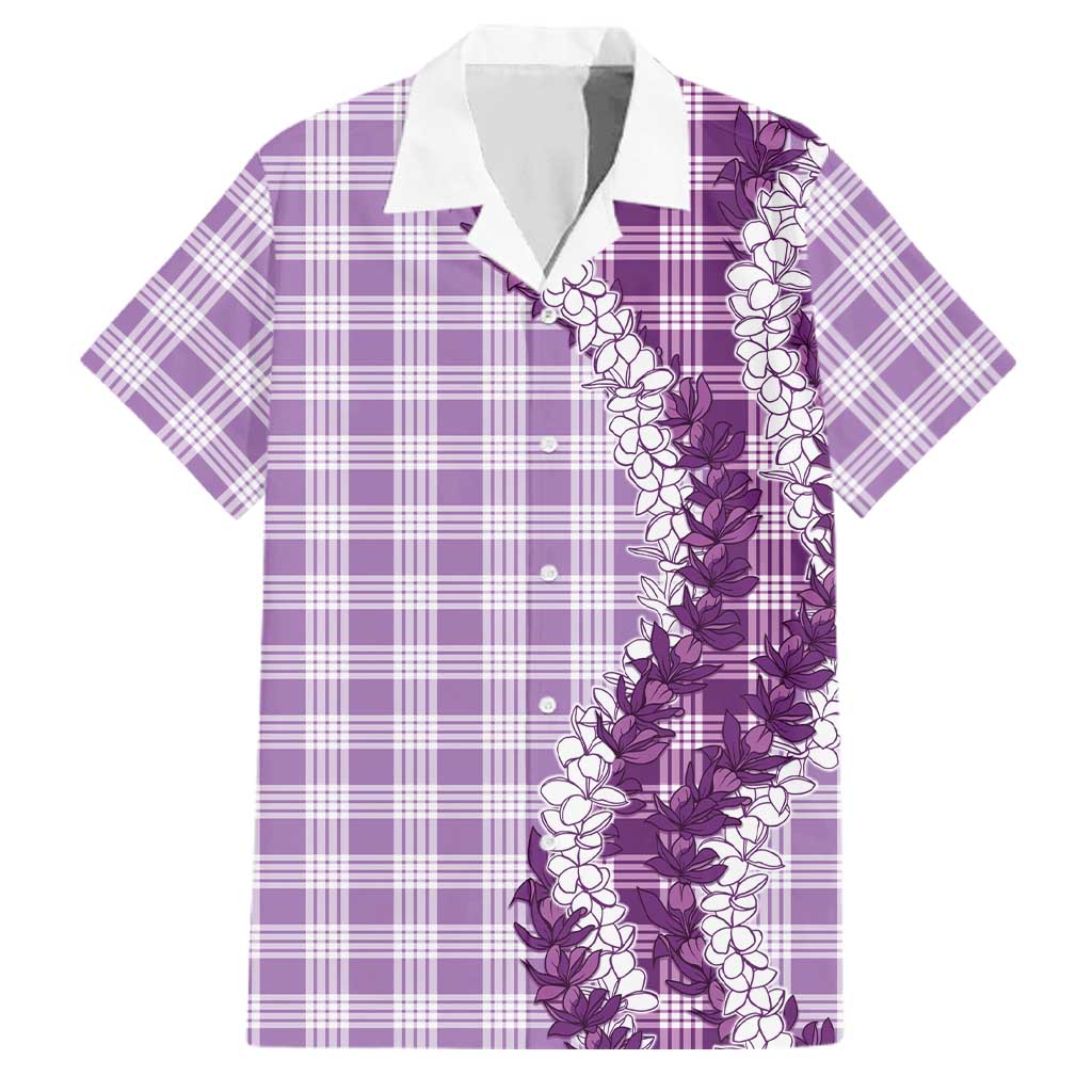 Violet Hawaii Palaka Family Matching Off Shoulder Short Dress and Hawaiian Shirt Hawaiian Honohono Lei