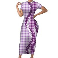 Violet Hawaii Palaka Family Matching Short Sleeve Bodycon Dress and Hawaiian Shirt Hawaiian Honohono Lei