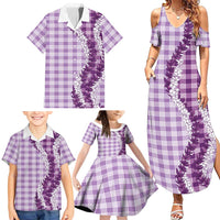 Violet Hawaii Palaka Family Matching Summer Maxi Dress and Hawaiian Shirt Hawaiian Honohono Lei