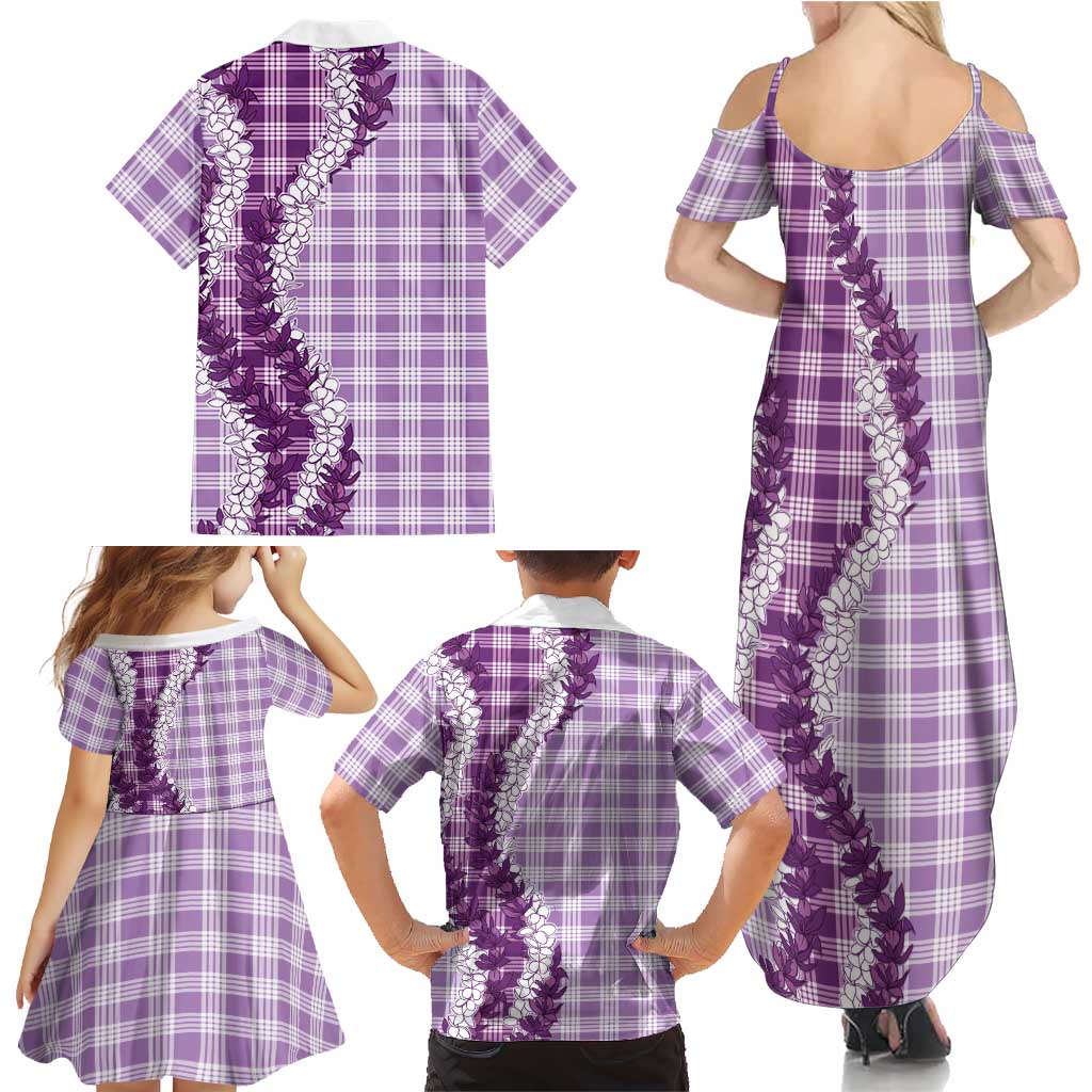 Violet Hawaii Palaka Family Matching Summer Maxi Dress and Hawaiian Shirt Hawaiian Honohono Lei
