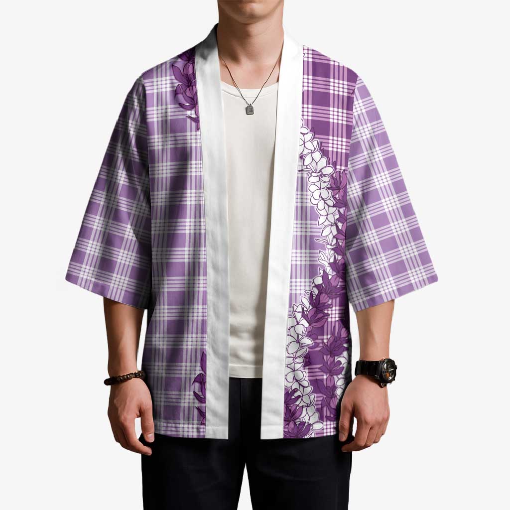 Violet Hawaii Palaka Kimono Hawaiian Honohono Lei
